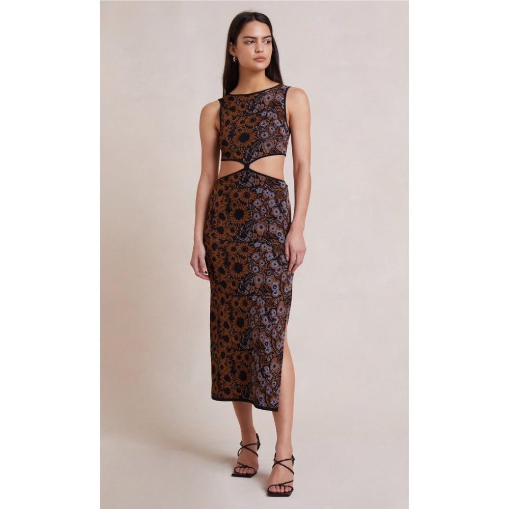 Bec + Bridge Y2K Style Floral Fitted Side Cut Out Phoenix Midi Dress Size 2
